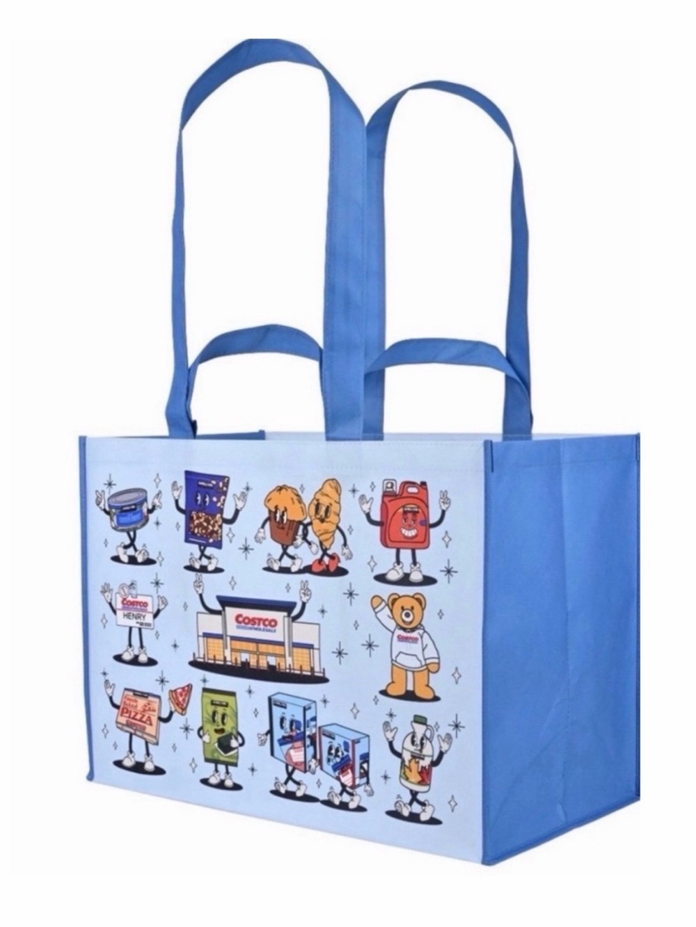 Kirkland Signature Blue Cartoon Grocery Tote Bag